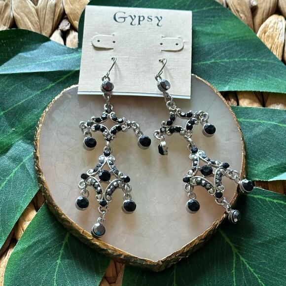 BOGO FREE GYPSY SILVER BLACK EARRINGS - Picture 1 of 4